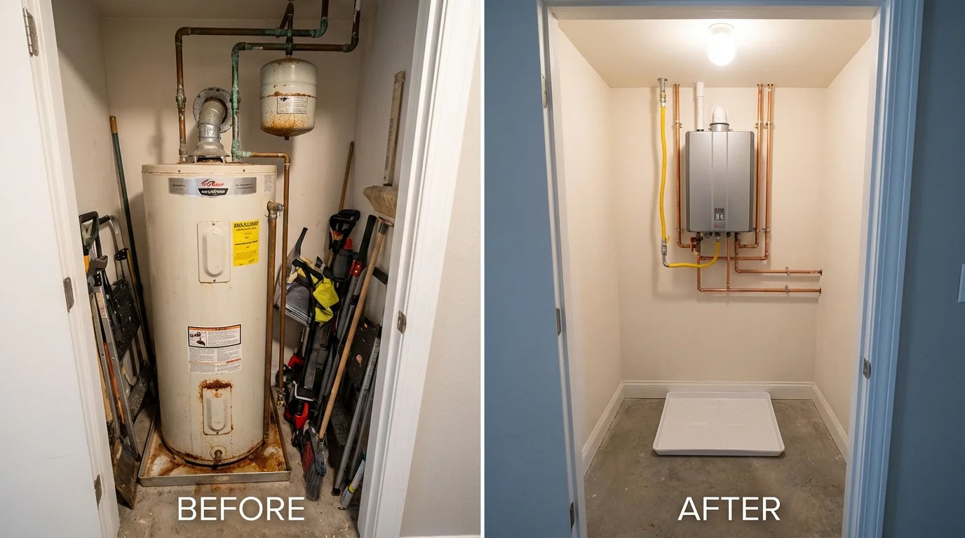 Tank water heater versus wall-mounted tankless unit comparison for Prospect, KY homeowners