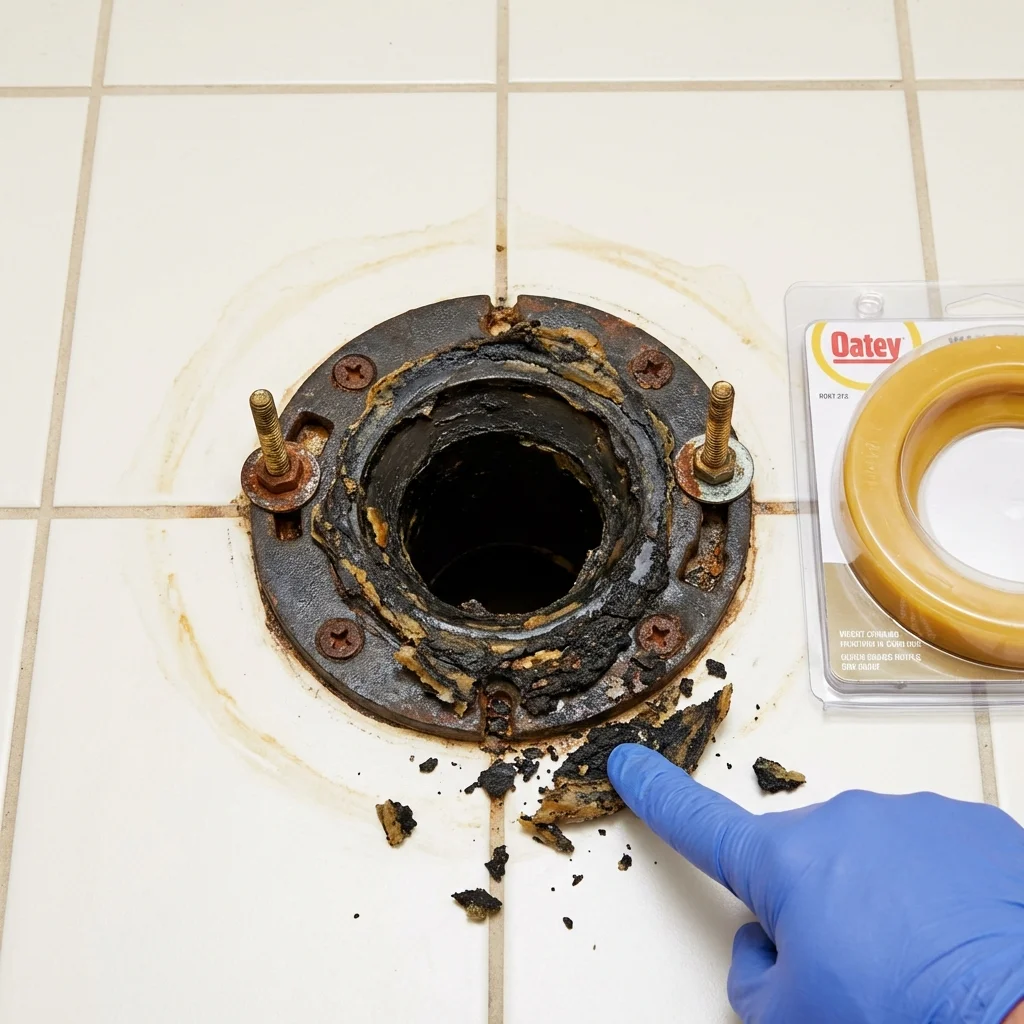 Failed wax ring showing water seepage at the base of a toilet in a Prospect, KY home