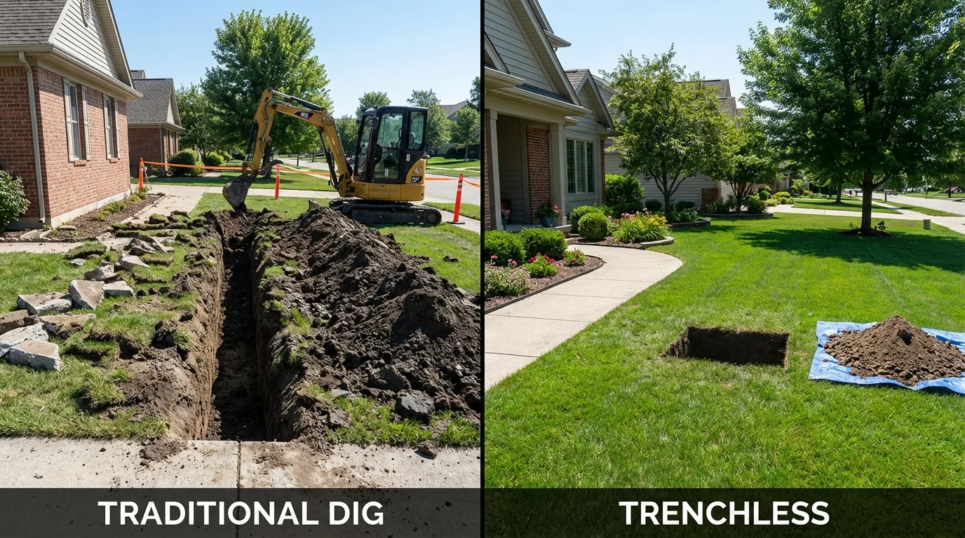 Trenchless sewer repair with minimal yard damage versus traditional excavation in Prospect, KY